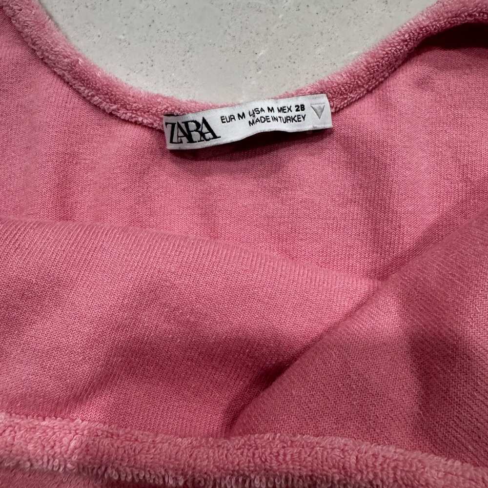 Zara Terry Toweling Bubblegum Pink crop tank top, Medium - Picture 5 of 6